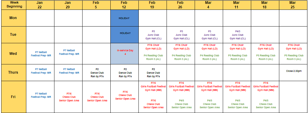lunchtime clubs term 2 2024